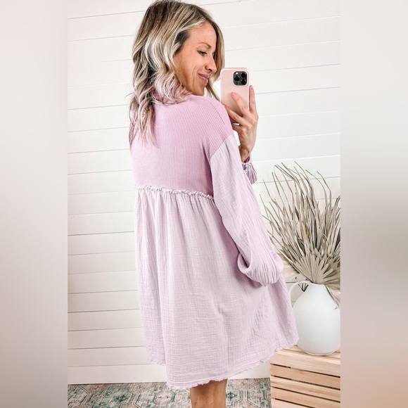 Buttoned Collared Neck Dropped Shoulder Mini Dress - Picture 2 of 6